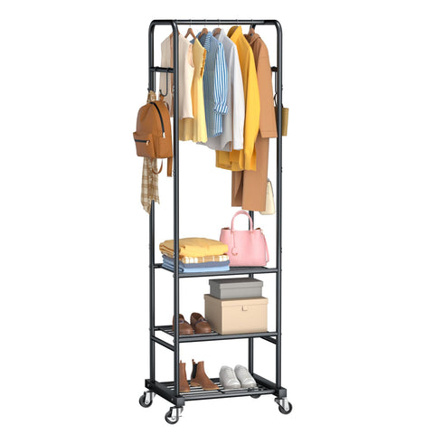 ZHKINGGS front view of clothes rack showing compact storage benefit