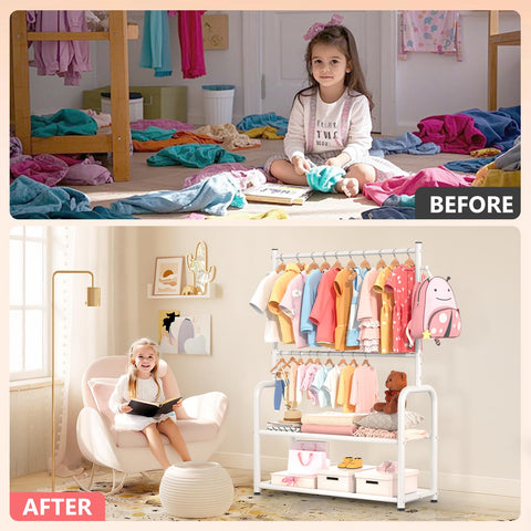 ZHKINGGS kids choosing outfit from rack encouraging independence and visible selection