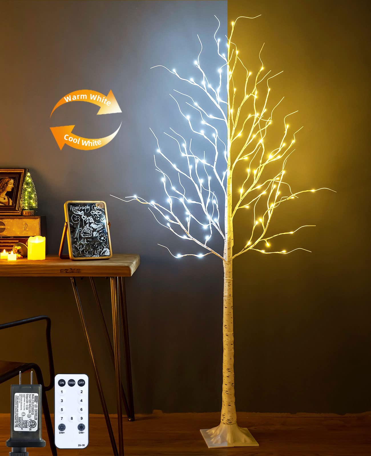 ZHOUDUIDUI full six-foot birch tree lit, adds warm ambient light