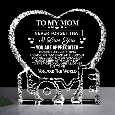 ZHSHWAT front view engraved crystal showing message and elegant shine benefits display