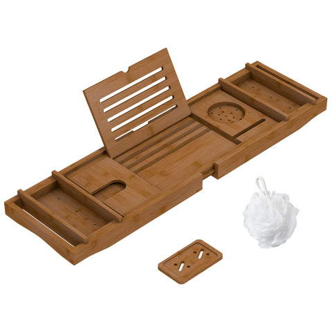 Zhuoyue bamboo tray front view showing full expandable length and organized layout