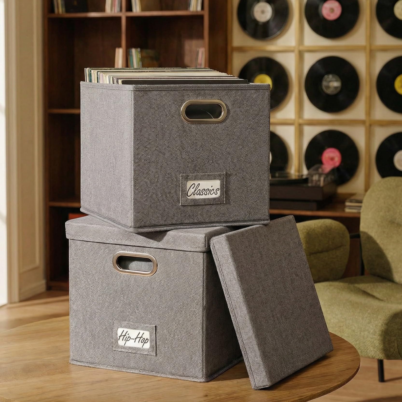 ZICOTO front view of linen record box showing neat storage benefit