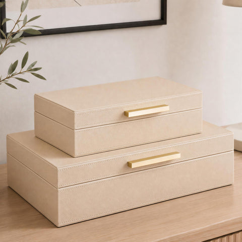 ZICOTO front view of decorative storage boxes showing polished look and neat organization