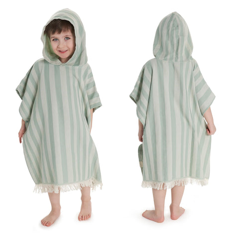 ZICOTO front view hooded towel shows playful stripes and cozy fit
