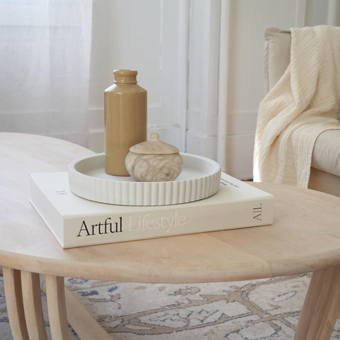 ZICOTO tray styled with candles and succulent demonstrating layered decor use