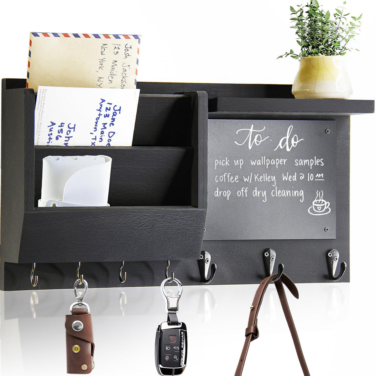 Ziivita front view wall organizer showing hooks and shelf for quick access