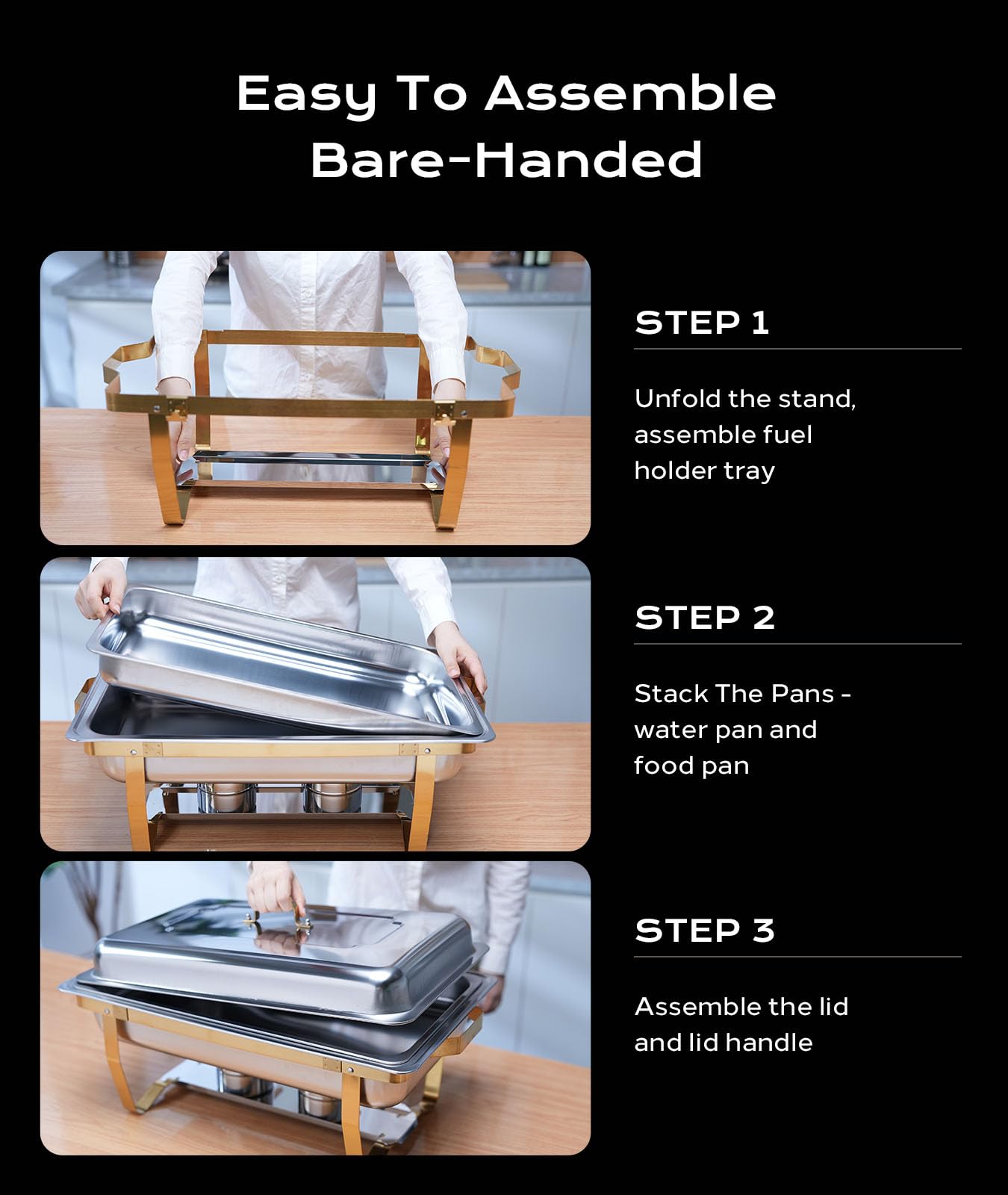 ZILODE chafing dish next to serving utensils for scale and portion planning benefit