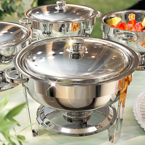 ZILODE front view of four chafing dishes showing polished finish and neat presentation benefit