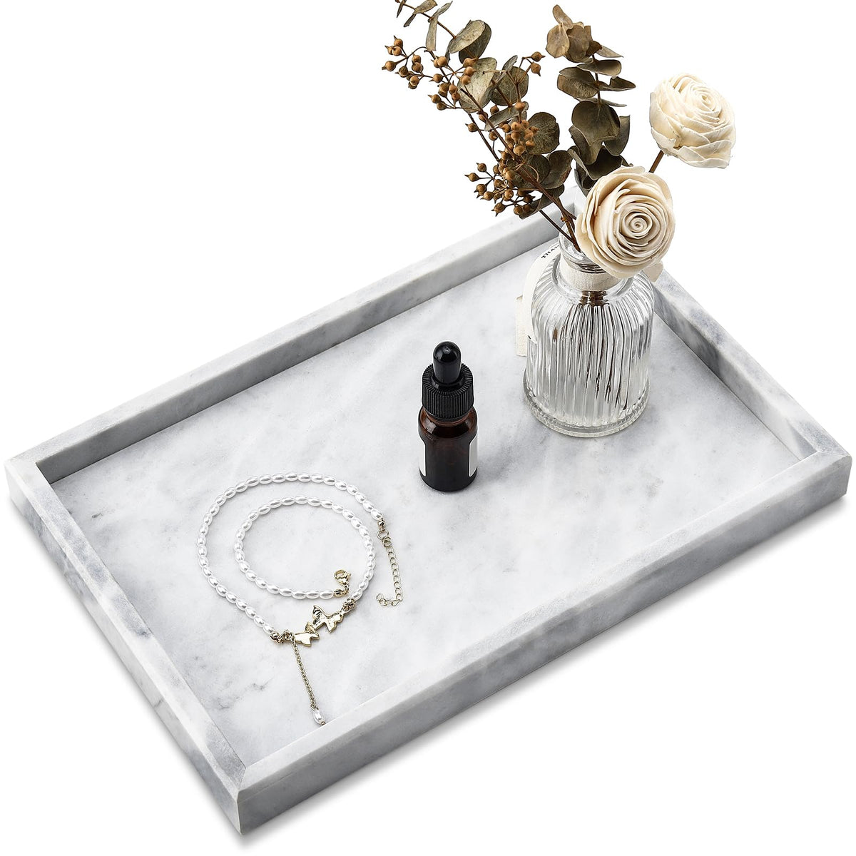 Zilukar marble tray front view showing clean lines and elegant finish benefit: organized counter