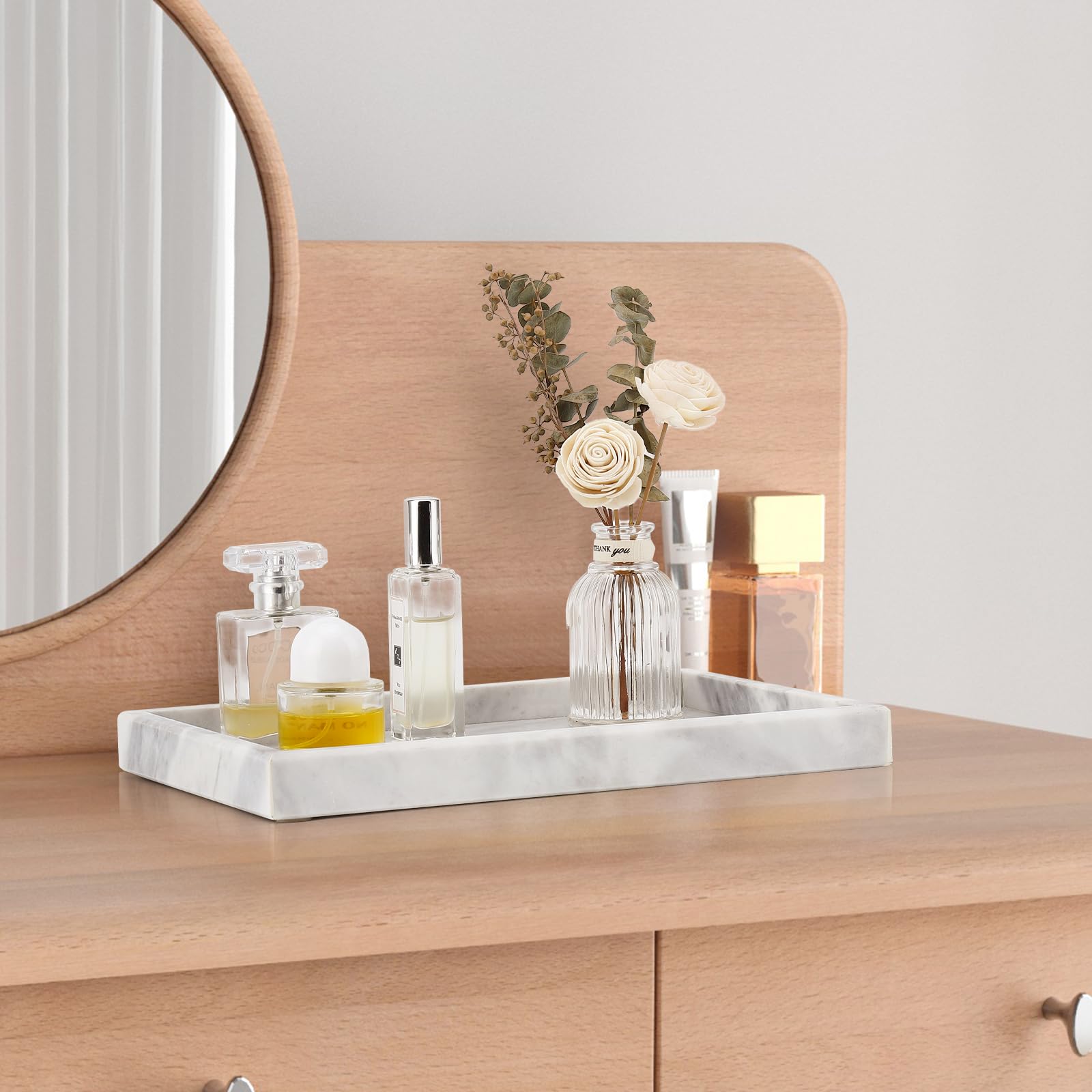 Zilukar tray styled on bedroom dresser with jewelry benefit: elevated decorative platform