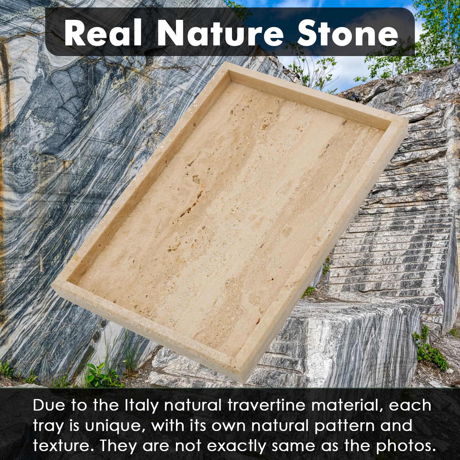 Zilukar travertine tray on kitchen counter styling oils and small decor