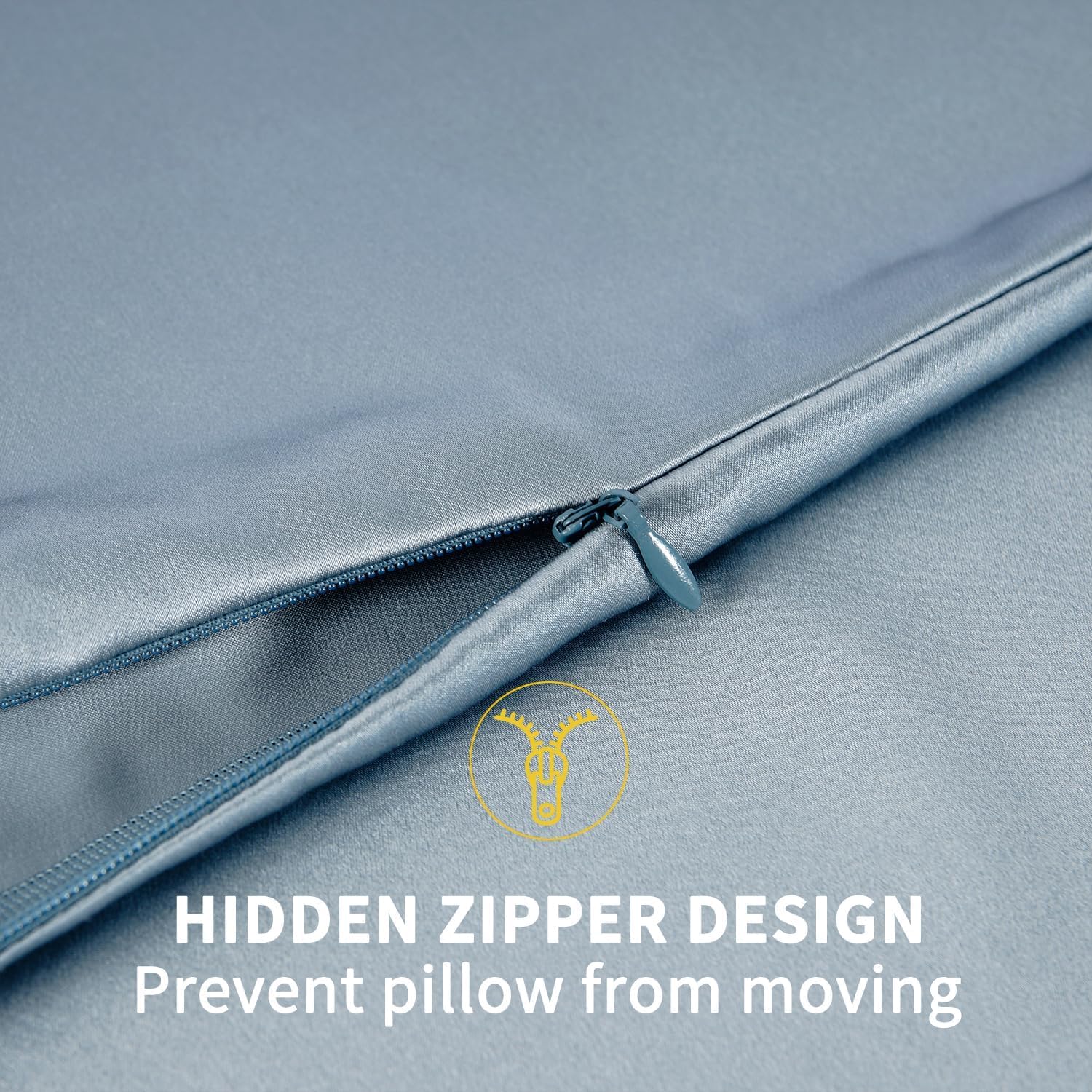 ZIMASILK folded pillowcase with care tag indicating easy maintenance