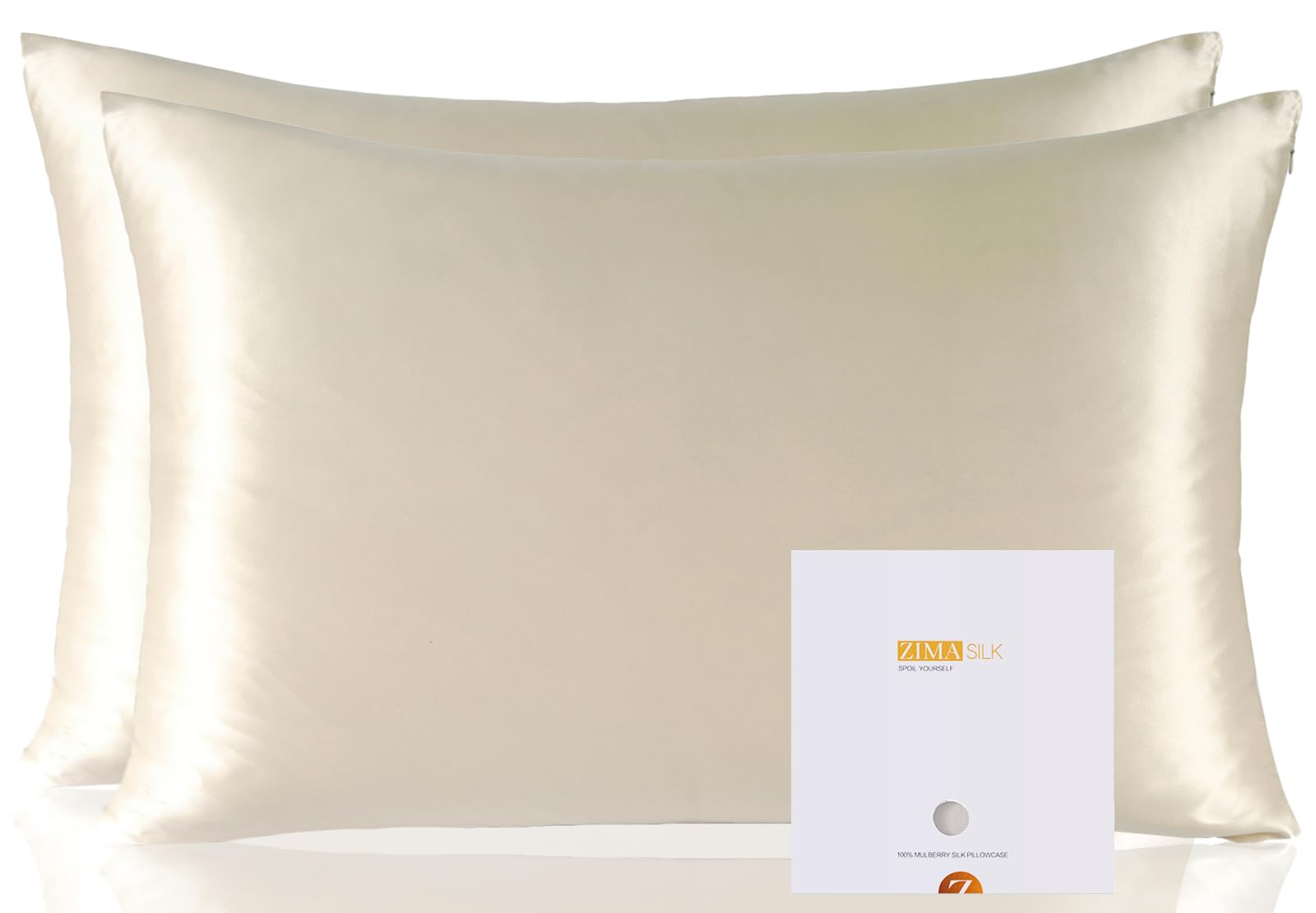 ZIMASILK front view of queen pillowcase showing smooth silk and neat finish benefit comfort