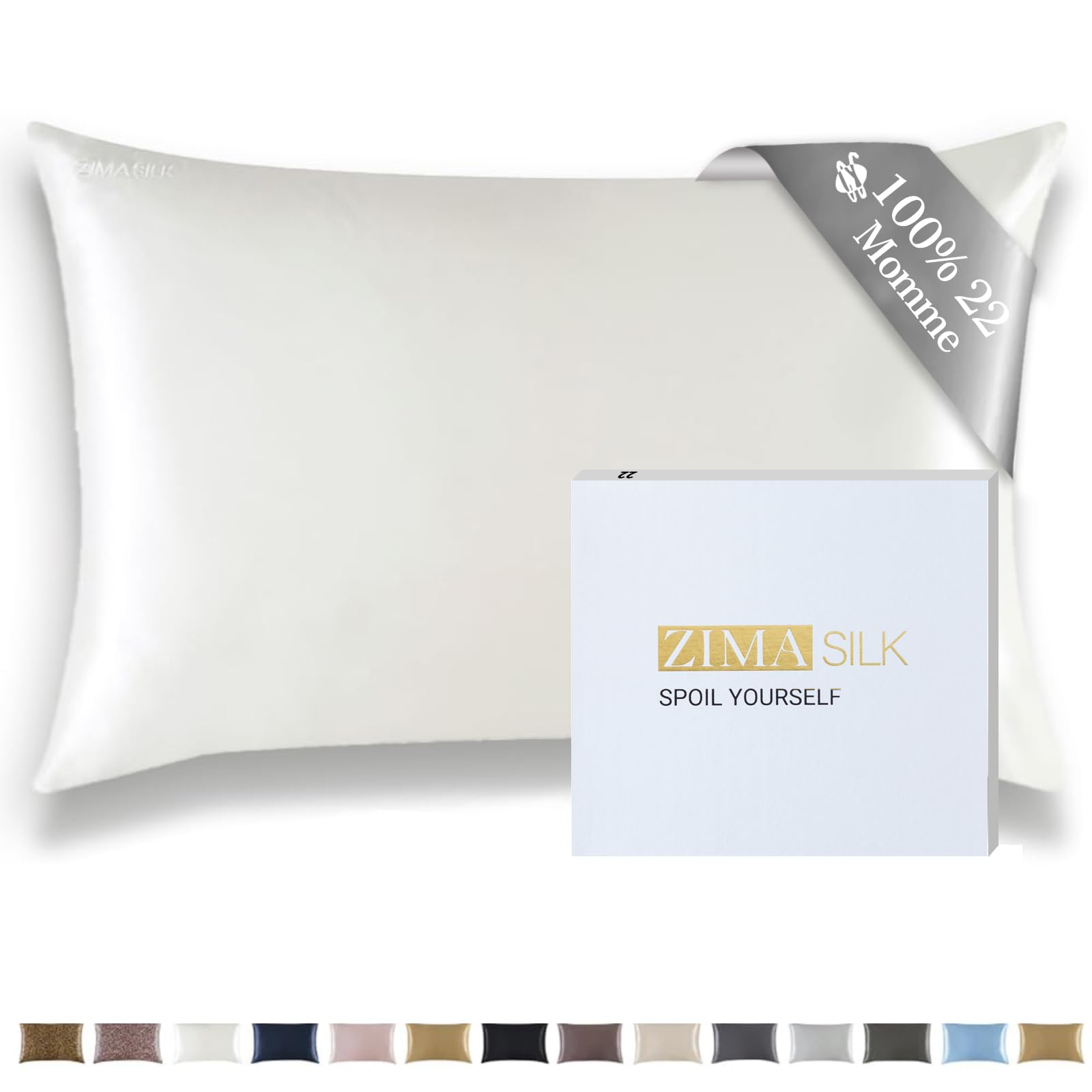 ZIMASILK ivory pillowcase front view showing smooth silk and neat finish benefit: luxurious comfort
