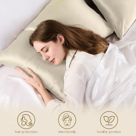 ZIMASILK pillowcase on made bed showing lifestyle look and cool sleep comfort benefit