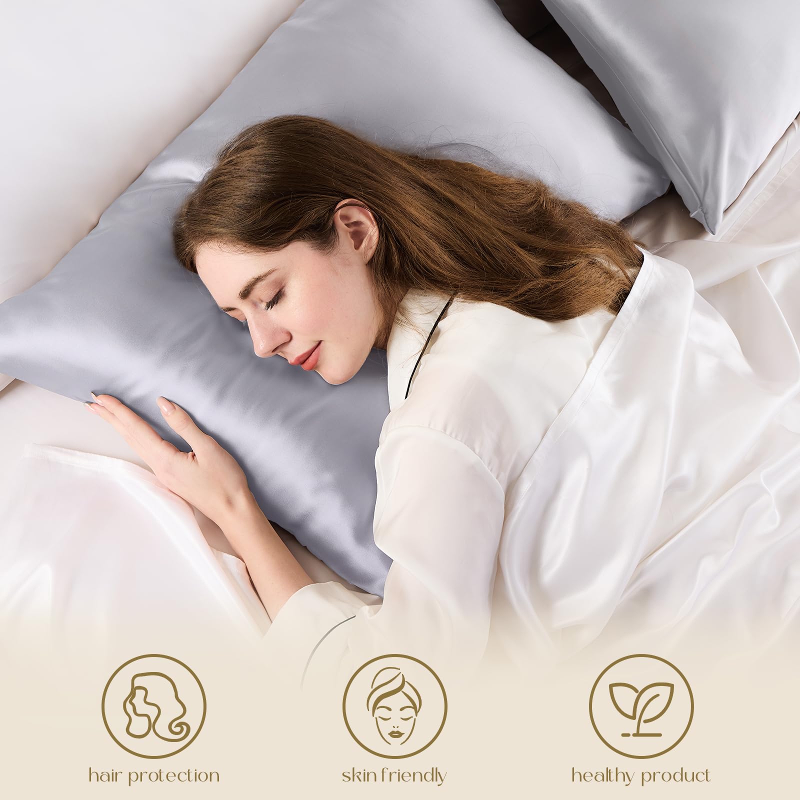 ZIMASILK side view on pillow in bed demonstrates neat fit and low friction
