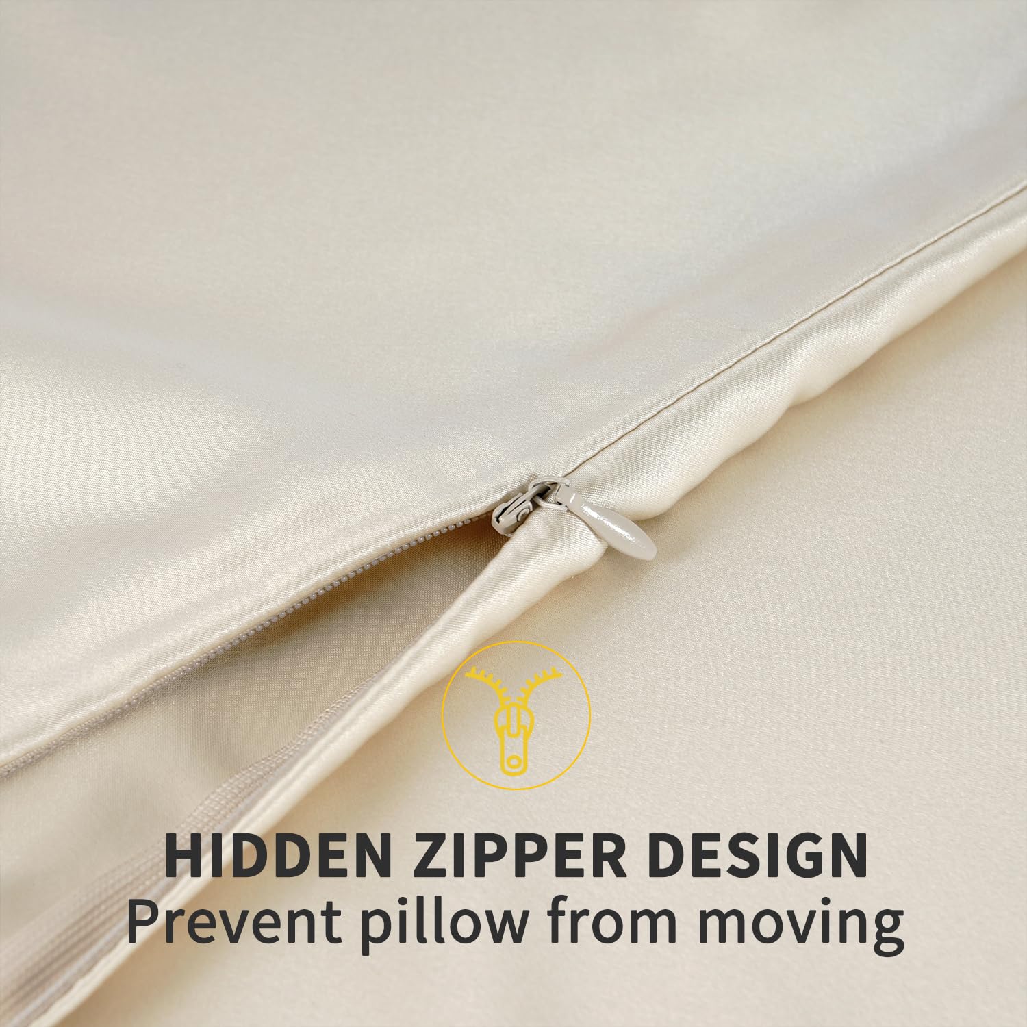 ZIMASILK pillowcase next to ruler showing queen size scale and proper fit benefit