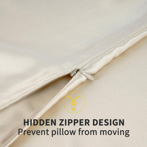 ZIMASILK pillowcase next to ruler showing queen size scale and proper fit benefit