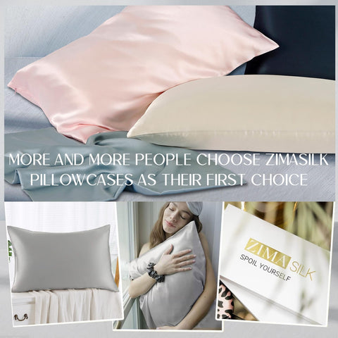 ZIMASILK model resting hair on silk pillowcase showing reduced frizz benefit