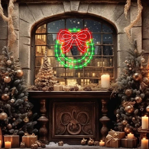 Zimati wreaths in a living room window providing festive ambiance and simple seasonal decor
