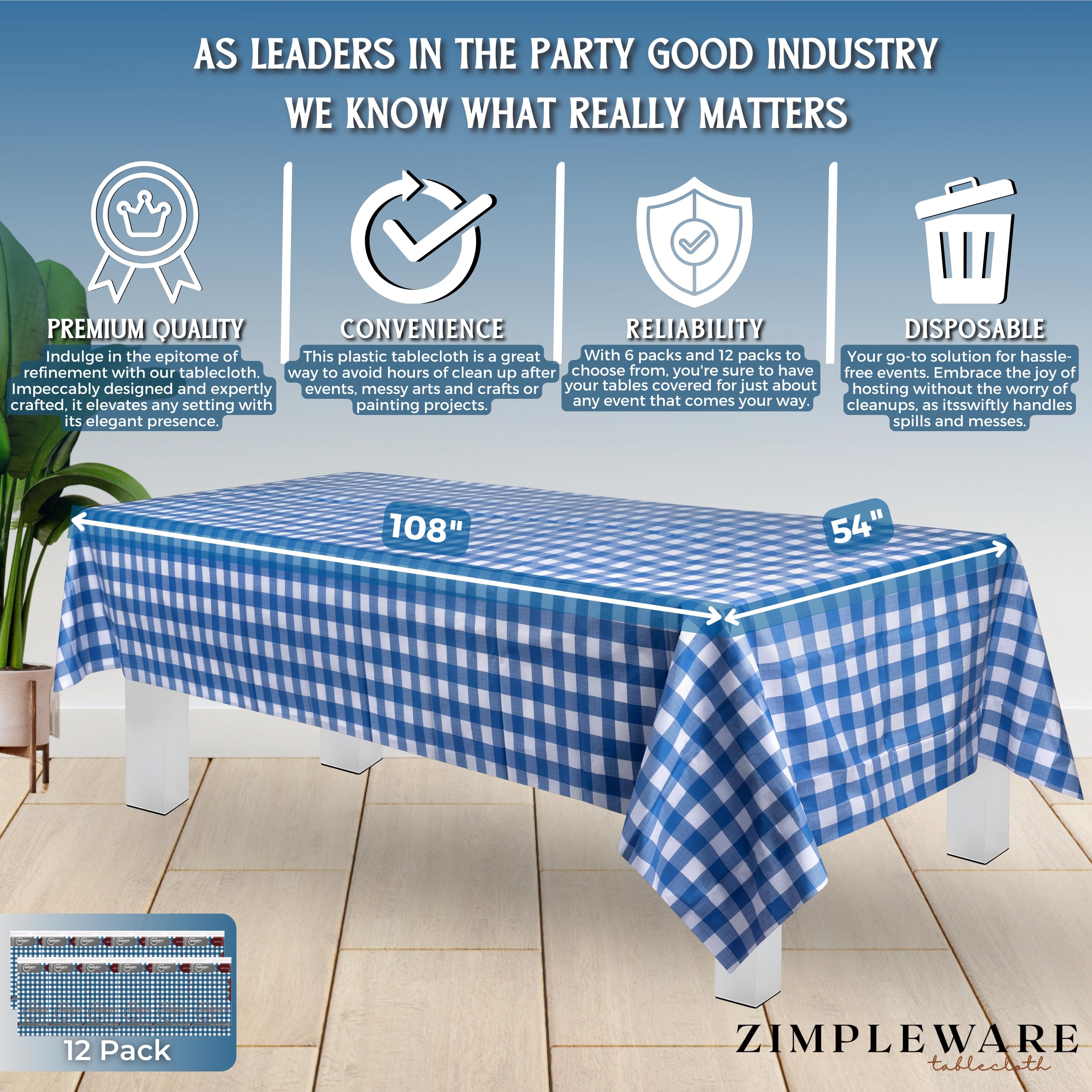 ZIMPLEWARE draped on 8ft table demonstrating full coverage and neat overhang