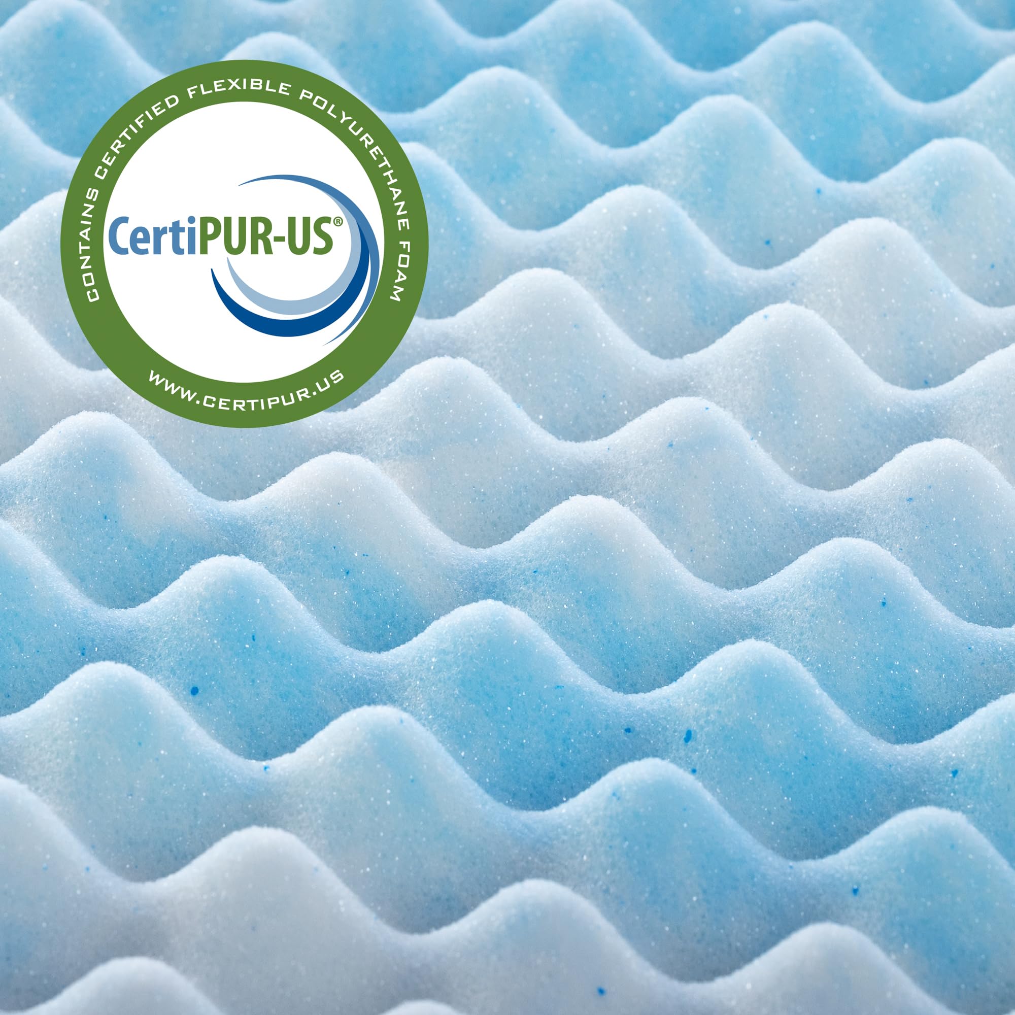 Zinus label showing CertiPUR-US badge and five year warranty assurance