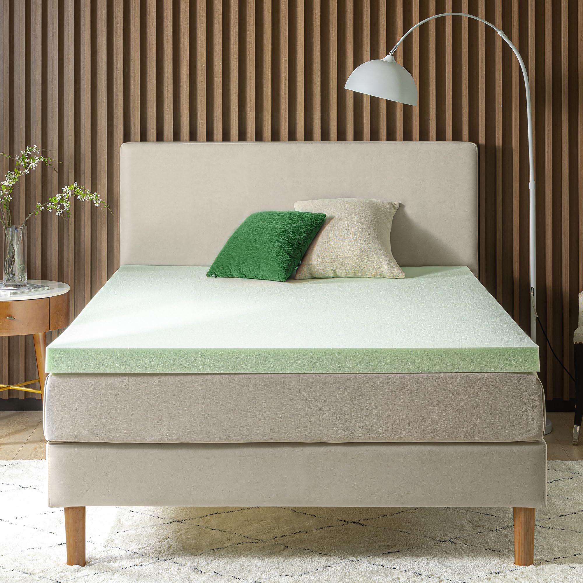 Zinus topper in styled bedroom conveying cozy, refreshed sleep space