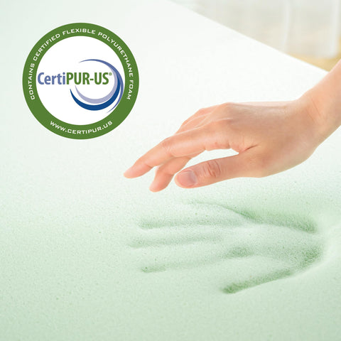Zinus queen topper unrolled on bed expanding to full thickness