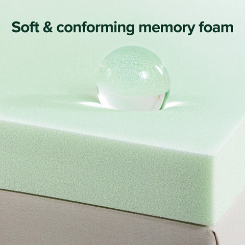 Zinus foam close-up revealing green tea charcoal texture for freshness