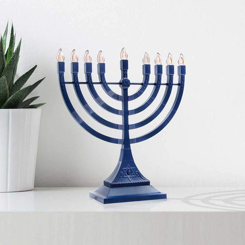 Zion Judaica menorah side profile showing slim silhouette and sturdy construction