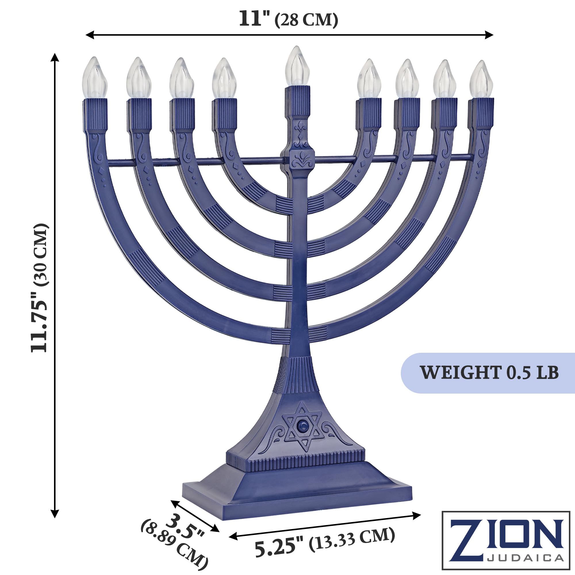 Zion Judaica menorah with included 4-foot USB cable for versatile powering options