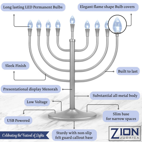 Zion Judaica close-up of flame-shaped LED bulbs, realistic warm glow