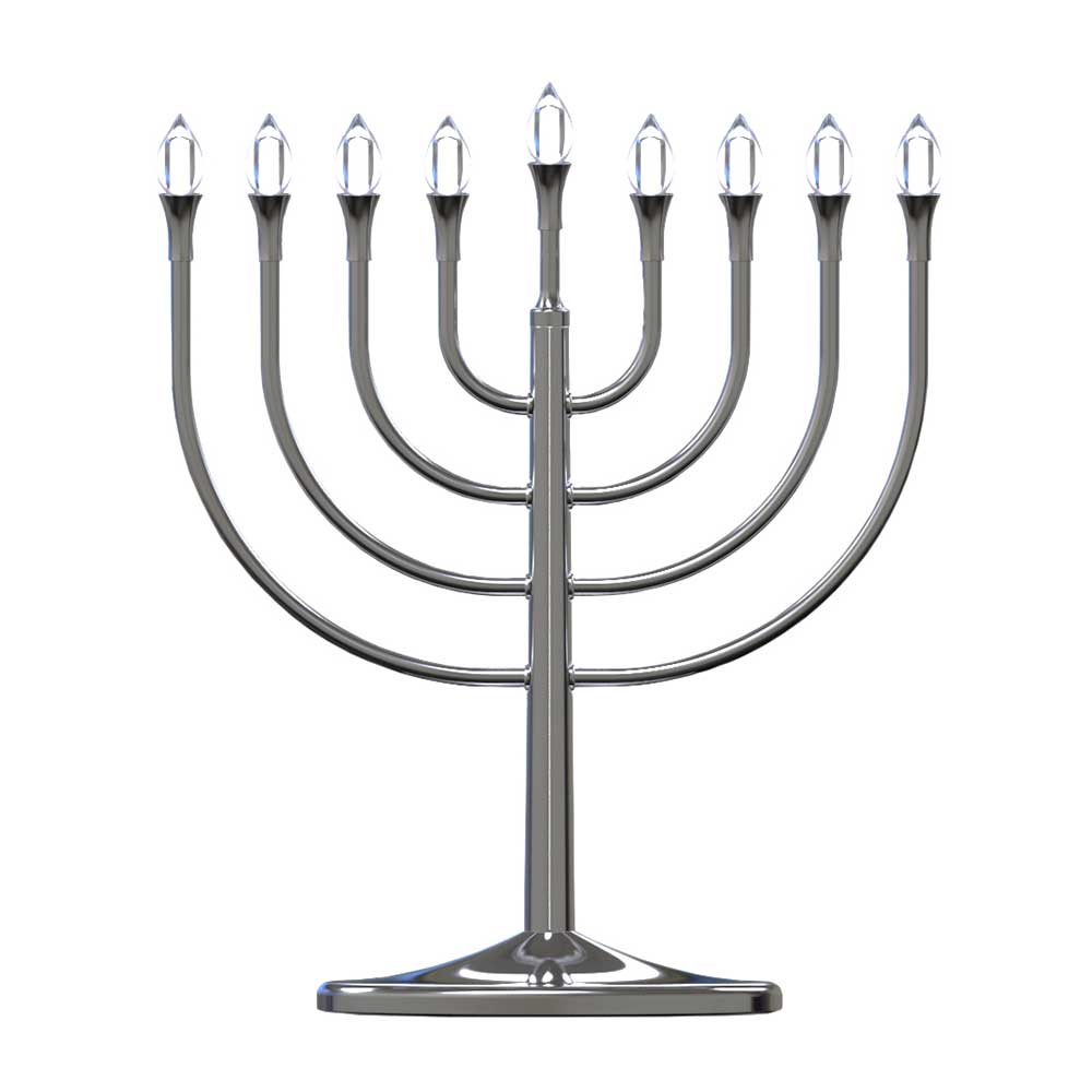Zion Judaica front view of silver LED menorah, elegant holiday focal point