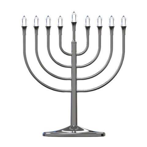 Zion Judaica front view of silver LED menorah, elegant holiday focal point