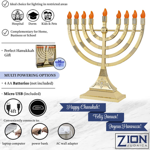 Zion Judaica menorah in styled dining setting adding festive atmosphere