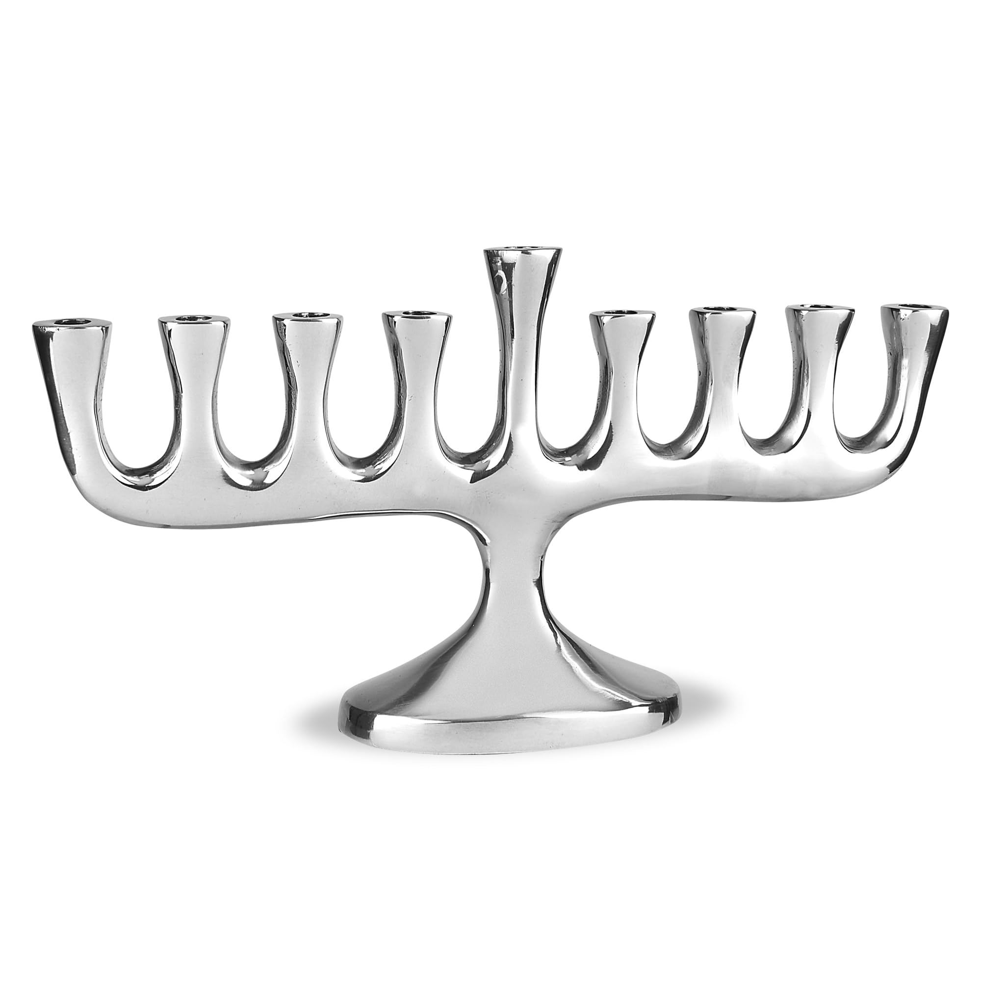 Zion Judaica menorah with lit candles demonstrating safe, even candle spacing
