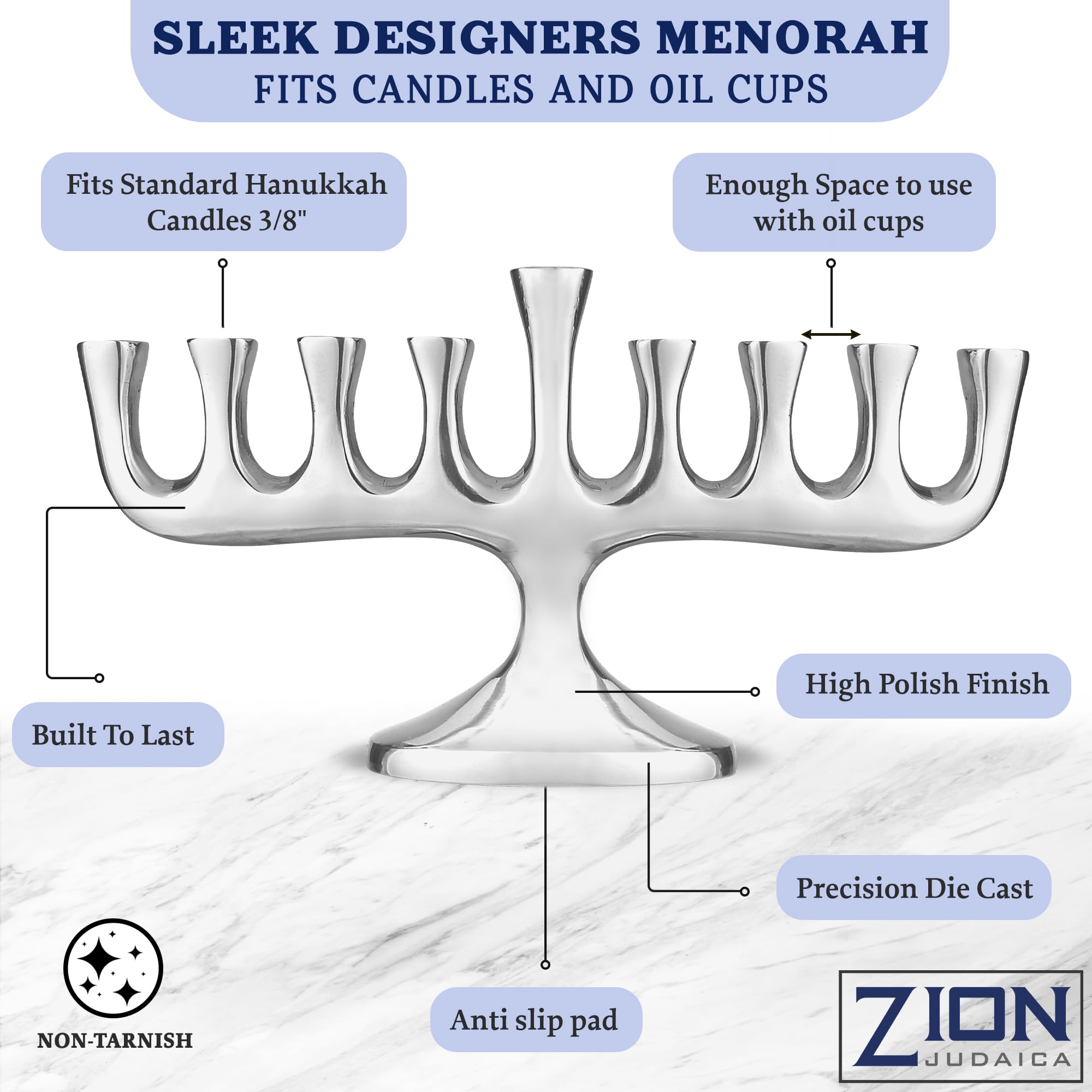 Zion Judaica menorah fitted with oil cups showing dual-fuel versatility