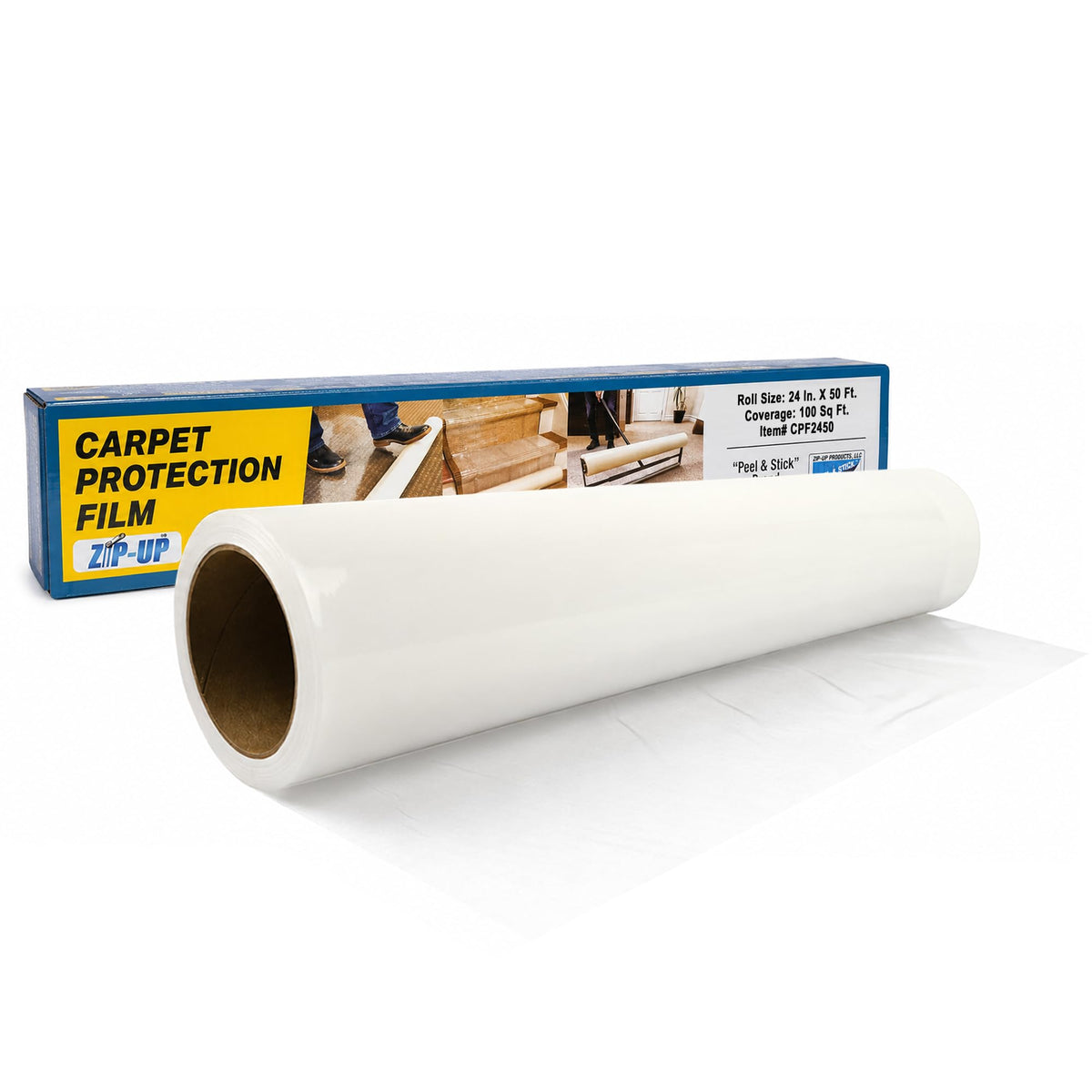 ZIP-UP front packaging showing roll label and protective benefits