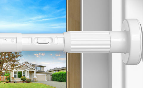 ZipGlo front view showing rod fully extended and packaging, quick install benefit