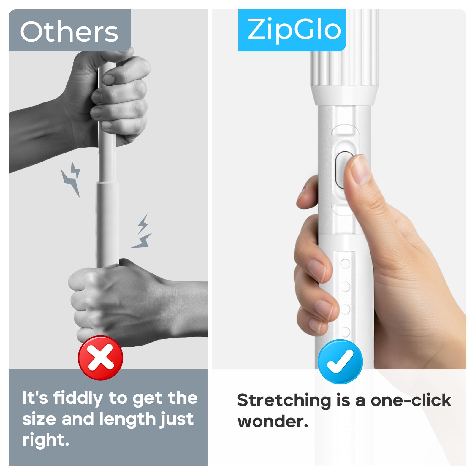 ZipGlo installed in a shower area, tool-free fit protects walls from damage
