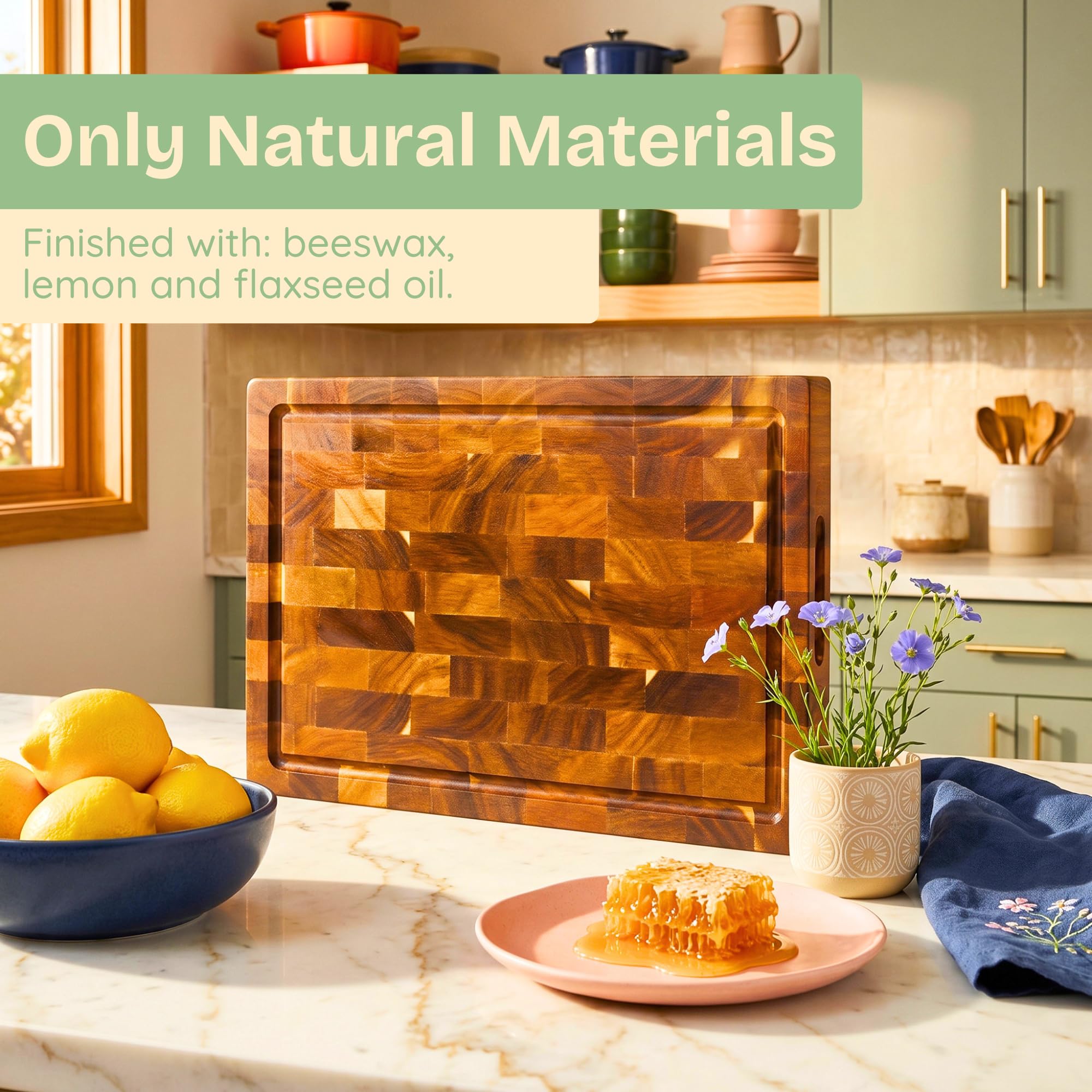 Ziruma finish detail with beeswax glow demonstrating a natural, food-safe protective layer
