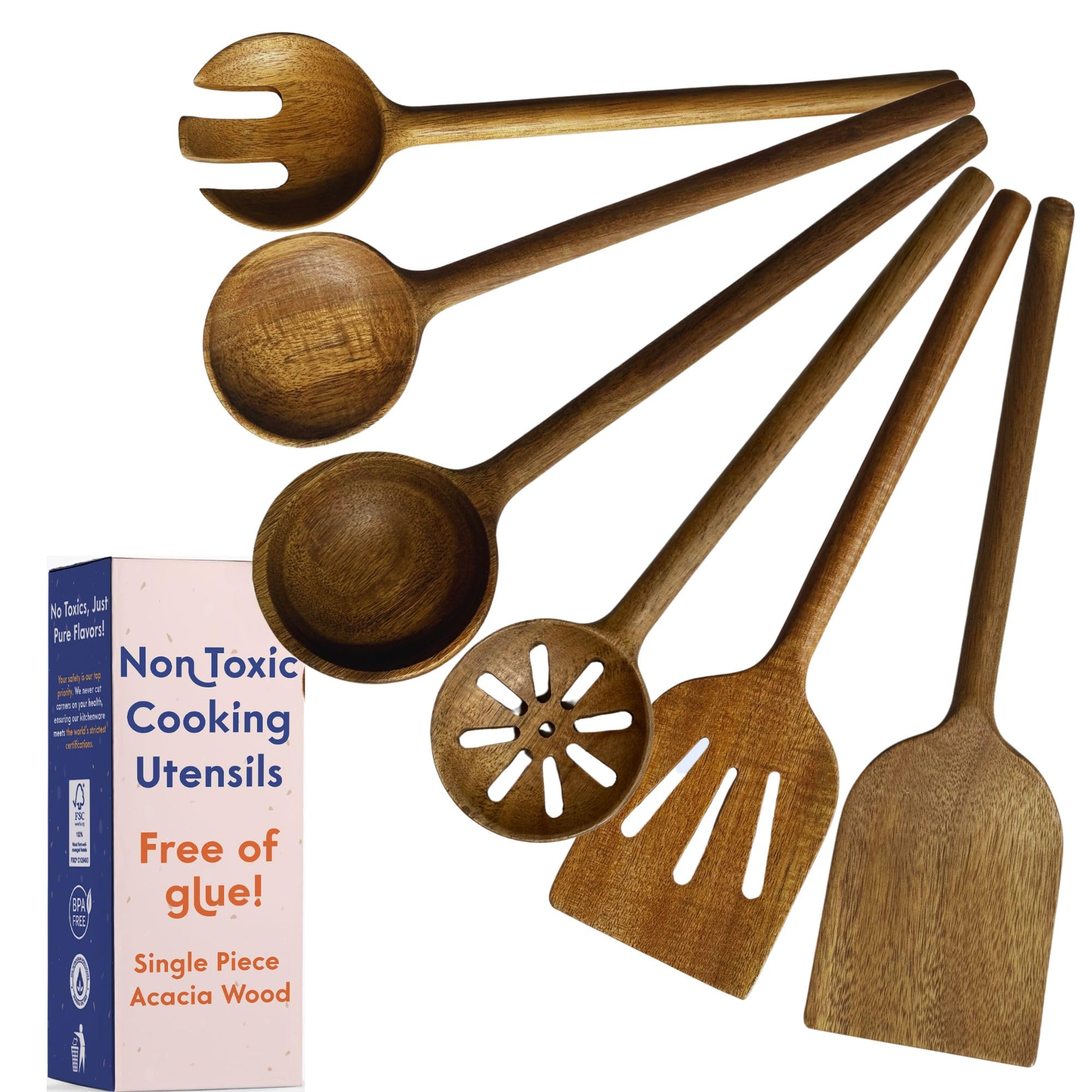 Ziruma front view of acacia utensil set showing natural finish and complete kit benefit