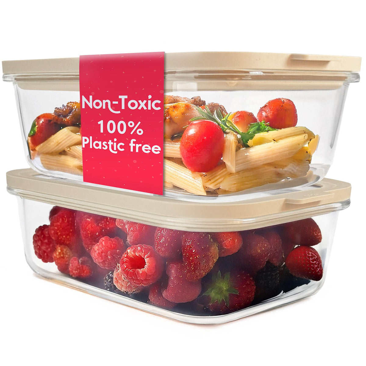 Ziruma front view of two beige glass containers showing packaging and set benefit