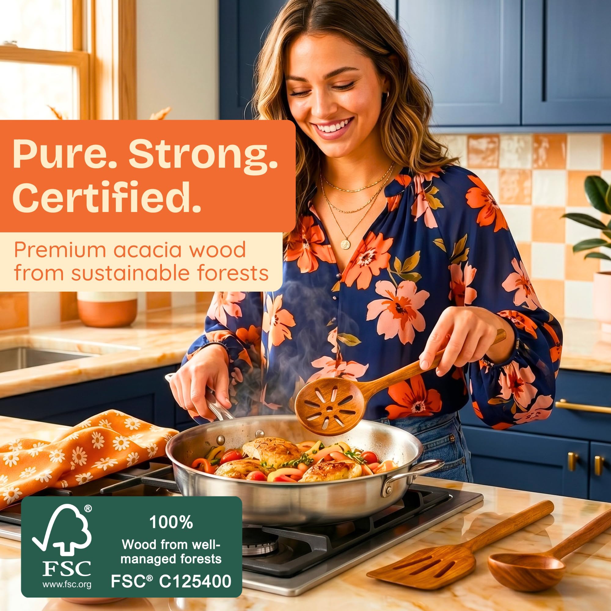 Ziruma slotted spoon draining pasta demonstrating practical, low-mess serving benefit