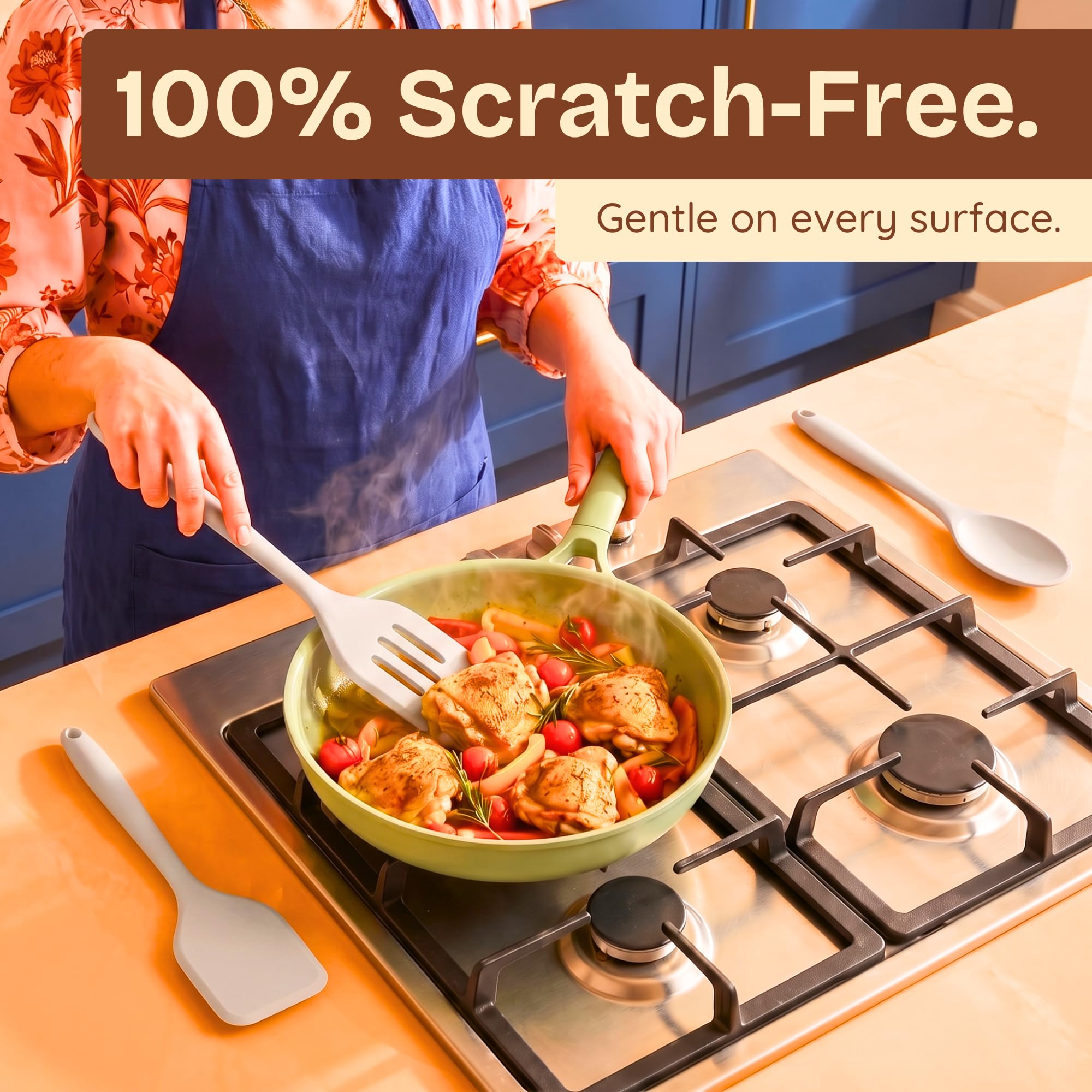 Ziruma soup ladle serving broth from a pot illustrating comfortable grip and precise portioning