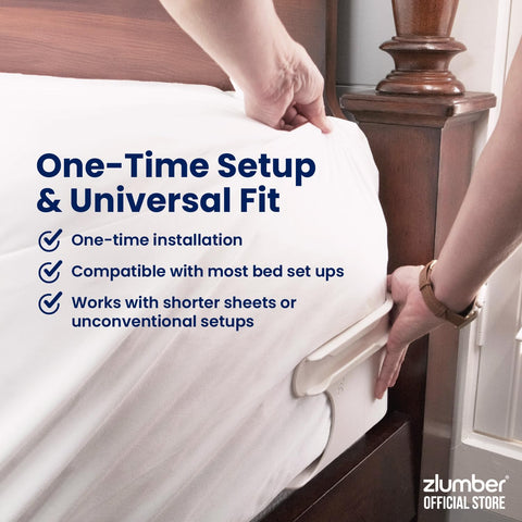 Zlumber installed on mattress corner keeping sheet edges perfectly aligned
