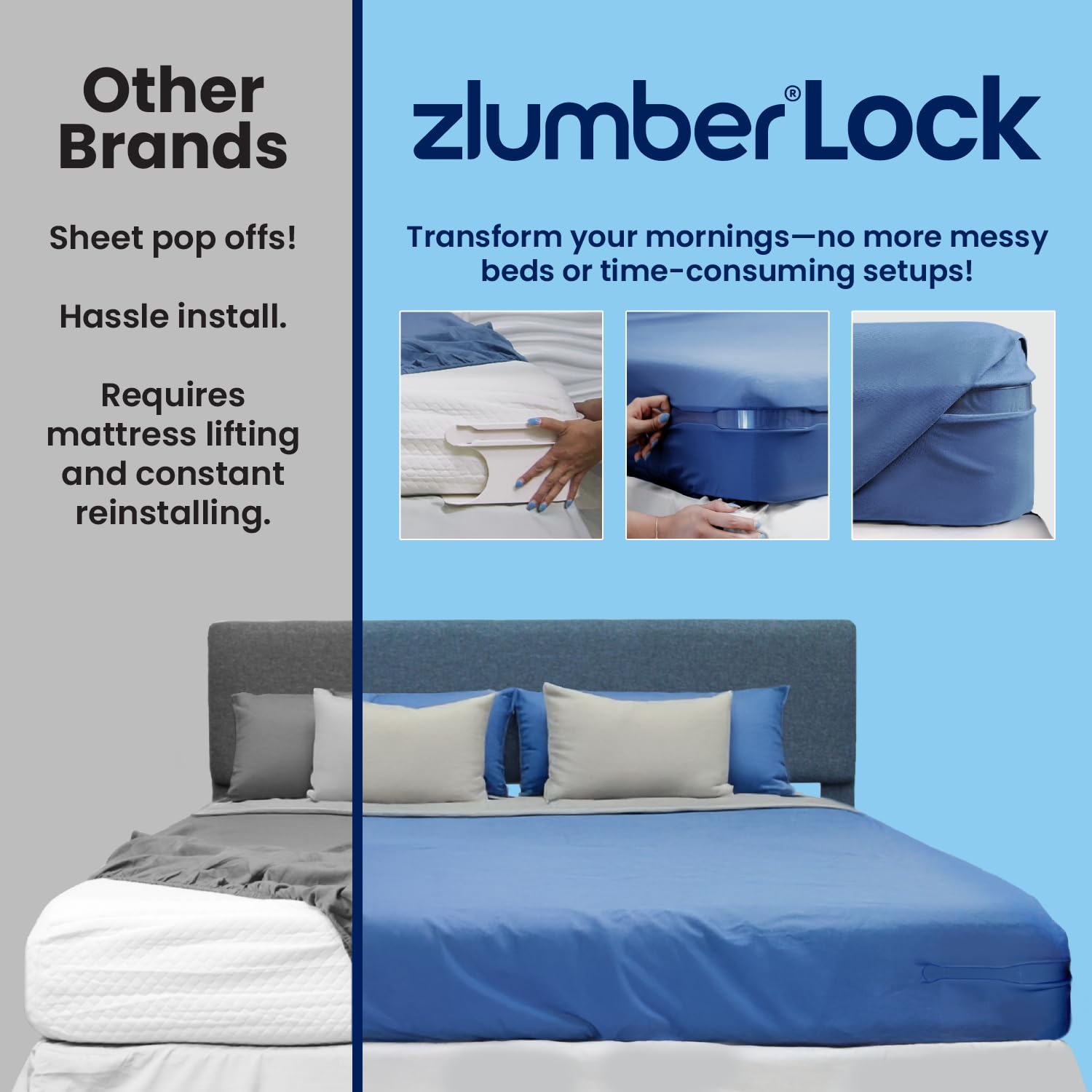Zlumber used on made bed illustrating wrinkle-free, neat bedding