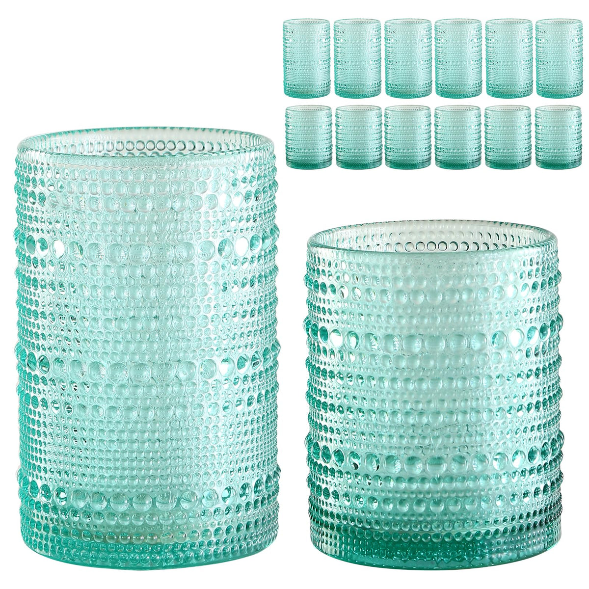 ZMOWIPDL front view of light blue glass set showing boxed contents and appeal