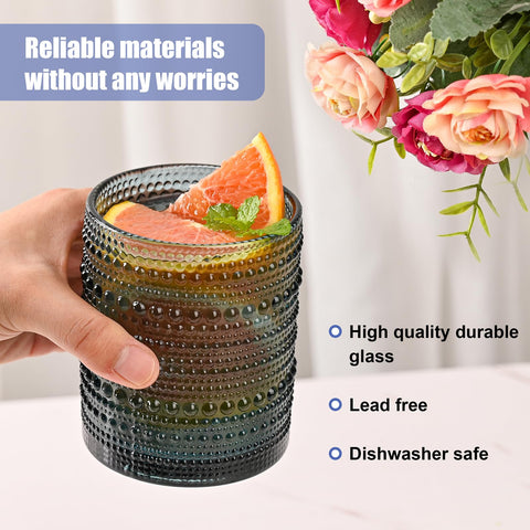 ZMOWIPDL 15oz tall hobnail glass highlighting capacity and elegant profile