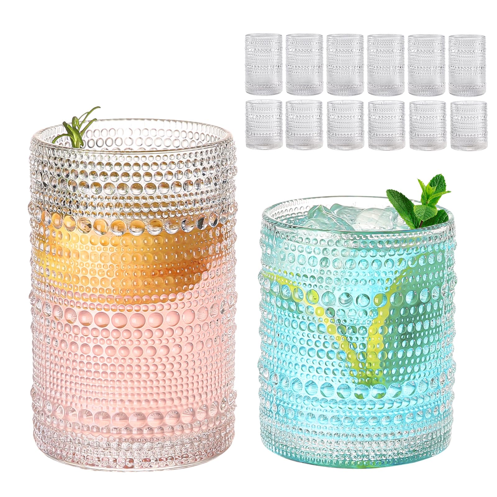 ZMOWIPDL front view of boxed hobnail glass set, ready to gift and use